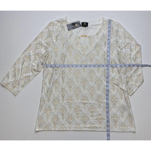 JM Collection Blouse Top Large White Women's Glitter Sparkle NEW - Picture 3 of 7